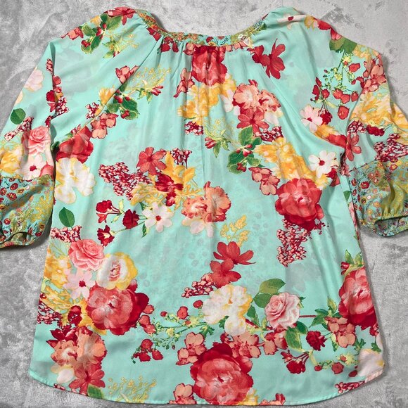 Valerie Stevens Tunic Womens XL Floral Sea Foam Green Prairie Boho Fairy Cottage - Picture 3 of 7